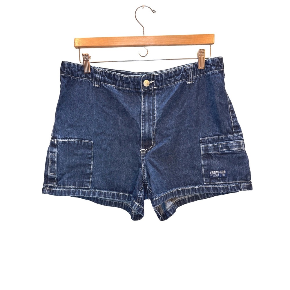 Jordache Utility Wear Women Size‎ 14 Blue Denim Cargo Shorts High Rise Gorpcore